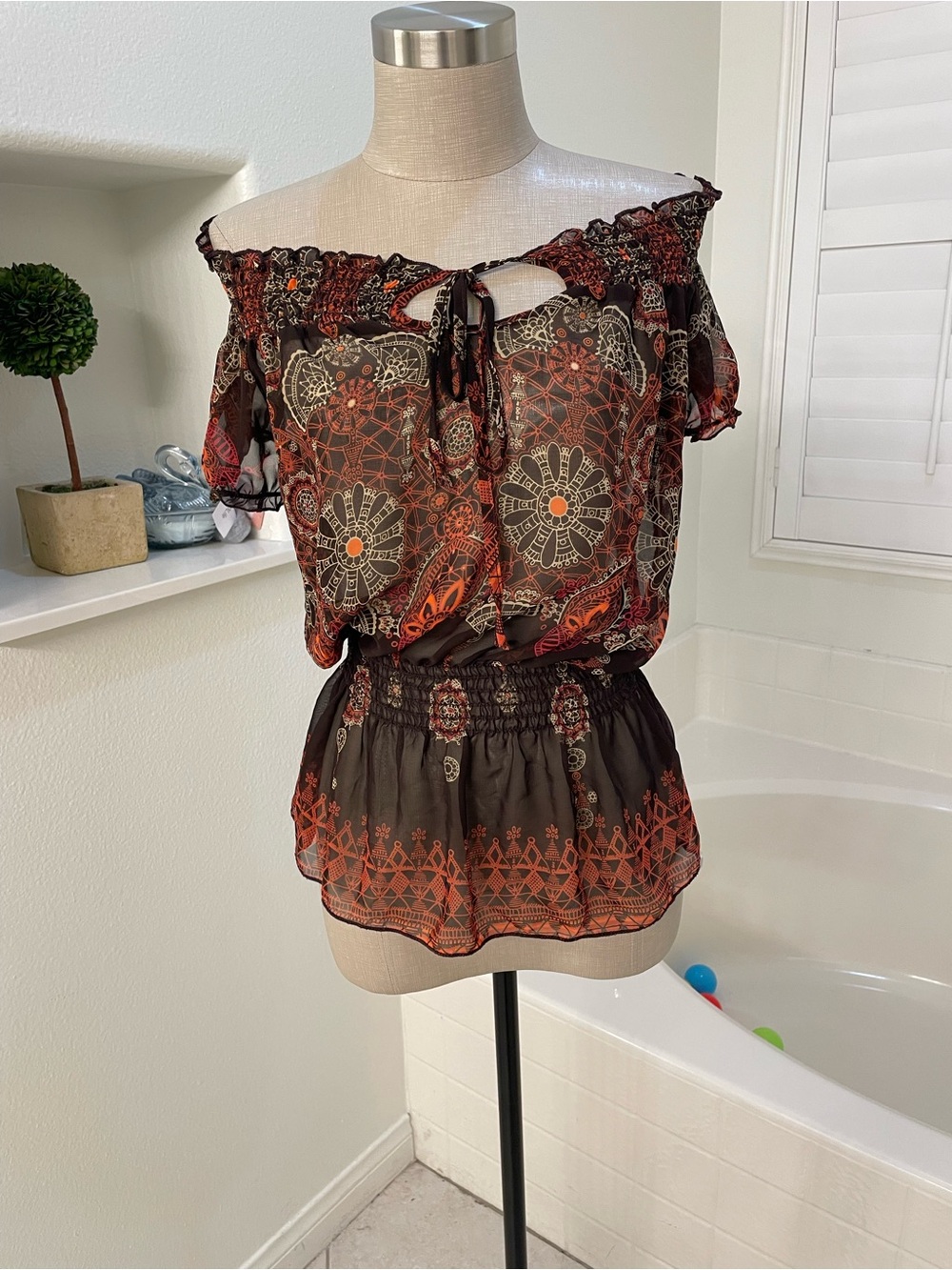 Bohemian Off-Shoulder floral top Y2K boho coquette fairycore Small